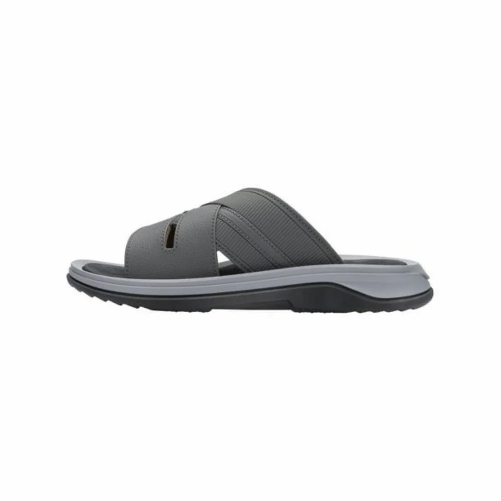 GEORGE Men's Size 8 Crossband Slide Sandals Faux Leather Arch Support • Grey